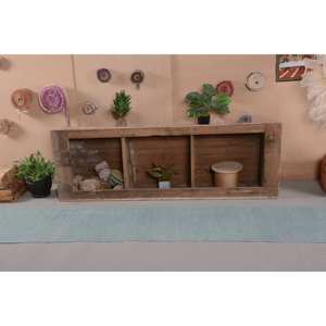 Tapis Turc Vintage Moderne 1.8X9.5 pieds Bleu Patchwork Design Laine Matériau Plat Tissage Technique pour Décorations de Salon - Product Image 1