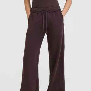 กางเกงและกางเกงสำหรับผู้หญิงกางเกงผ้าขนแกะเนื้อสัมผัสนุ่มสำหรับวิ่งขาตรงสีพลัมสีน้ำตาล - Product Image 3