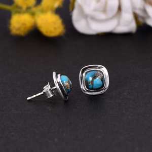 Copper Turquoise Sterling <b>Silver</b> Bezel Setting Luxury <b>Stud</b> <b>Earrings</b> for Women-Party Gift Boho Gemstone - Product Image 1