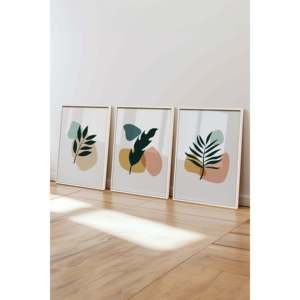 Ensemble de toile sur le thème botanique abstrait 3 cadres blancs avec un nouveau modèle d'affiche coffret cadeau fabriqué en Turquie dropshoping - Product Image 1