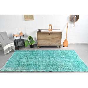 Tapis turc vintage 4.3 x 7.9ft bleu noir tissage plat en laine avec motif patchwork pour décorations de salon et couloirs - Product Image 1