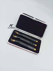 Pince à épiler professionnelle AL-FARDAN noire et or, avec grip diamanté, 45/90 degrés, pour extensions de cils, en acier inoxydable massif - Product Image 4