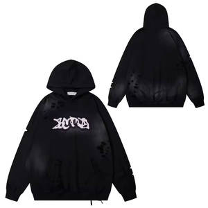 Oversized Pullover <b>Hoodie</b> for <b>Men</b> 100% Cotton <b>Thick</b> Fabric Thermal <b>Hoodie</b> with Distress Embroidery Drop Shoulder for Winter Work - Product Image 6