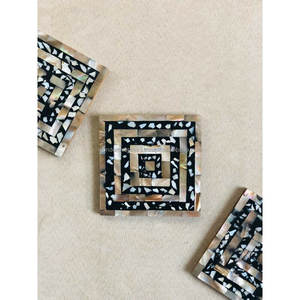 WONDEROVERSEAS Nacre Coaster Set Résine Os Incrustation Noyer Thé Café Tapis Tampons Résine Os Incrustation Sous-verres WONDEROVERSEAS - Product Image 3