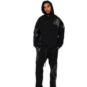 Pull-over à capuche décontracté pour hommes personnalisé grande taille impression numérique teint en couleur unie patchs surdimensionnés en cuir polyester/coton - Product Image 2