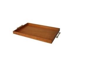 Bandeja de madera para servir con asas de hierro y cobre, plato para comedor, desayuno, café, dormitorio, sala de estar, bandeja otomana para servir alimentos - Product Image 2