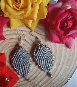 Pendiente de aro de macramé de hilo de Color negro, joyería femenina, conjunto circular de latón, pendiente de aro de macramé de estilo bohemio - Product Image 4