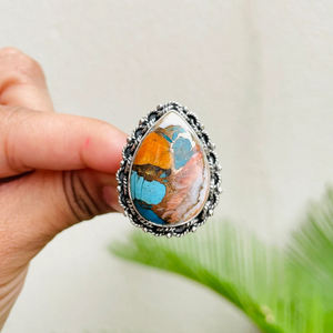 สร้อยคอทองแดงสีเทอร์ควอยส์แบบหนามสีทองแดงสีเทอร์ควอยซ์ขนาด18X25มม. 925เงินสเตอร์ลิงเครื่องประดับสีเทอร์ควอยซ์สไตล์โบฮีเมียน - Product Image 4