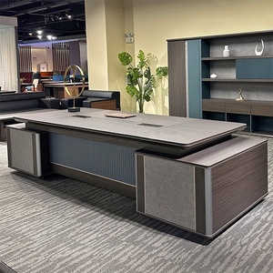 Premium Modern Luxury Brown MDF Wood Executive Office <b>Desk</b> <b>Large</b> Storage Cabinet Boss Manager Table Commercial Home Workstation - Product Image 5