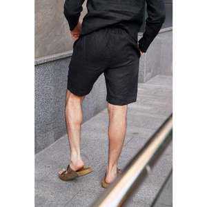 Short en lin pour homme avec plis, short plissé Shorts pour homme, short d'été Short de couleur noire Vêtements bio pour homme, short en lin - Product Image 4