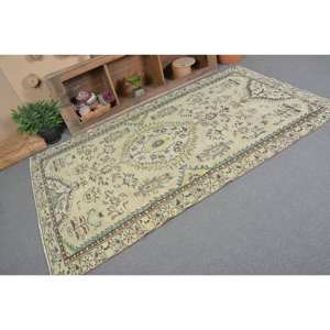 Tapis en laine turque beige et vert vintage 5 'X 8' tissage plat motif patchwork support en latex pour décorations de salon - Product Image 2