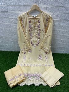 Fab Zone's último diseñador de alta calidad Algodón pesado Faux Georgette bordado en relieve secuencia trabajo Salwar traje señoras - Product Image 2