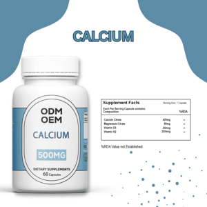 ODM OEM 60 Cápsulas de suplemento de calcio Botellas de polvos de cultivo salvaje para la salud de las articulaciones óseas personalizadas - Product Image 3