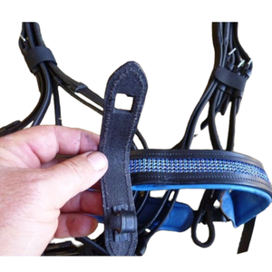บังเหียนม้าอังกฤษประดับคริสตัลแผ่นหนังสีฟ้า-COB-ขนาดเต็มแสดงขี่ม้าพร้อม - Product Image 4