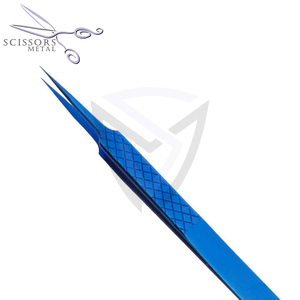 Pinzas de pestañas de Plasma azul de alta calidad Agarre de diamante Acero inoxidable con logotipo Punta puntiaguda Extensión de pestañas postizas de pestañas de metal - Product Image 5