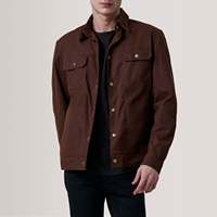 Veste en jean réversible pour homme Colberto Brown en toile cirée, imperméable, respirante, gaufrée, style sportif urbain avec fermeture éclair