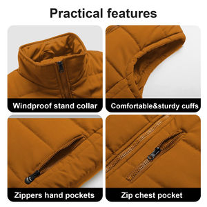 Chaleco Acolchado de Lona para Hombre, Talla Grande, Cuello Alto, Impermeable, Transpirable, Informal, Hecho en Pakistán - Product Image 4