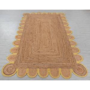 Alfombra de yute festoneado Alfombra de yute bohemio con ribete amarillo Personalizada en cualquier forma y tamaño - Product Image 1