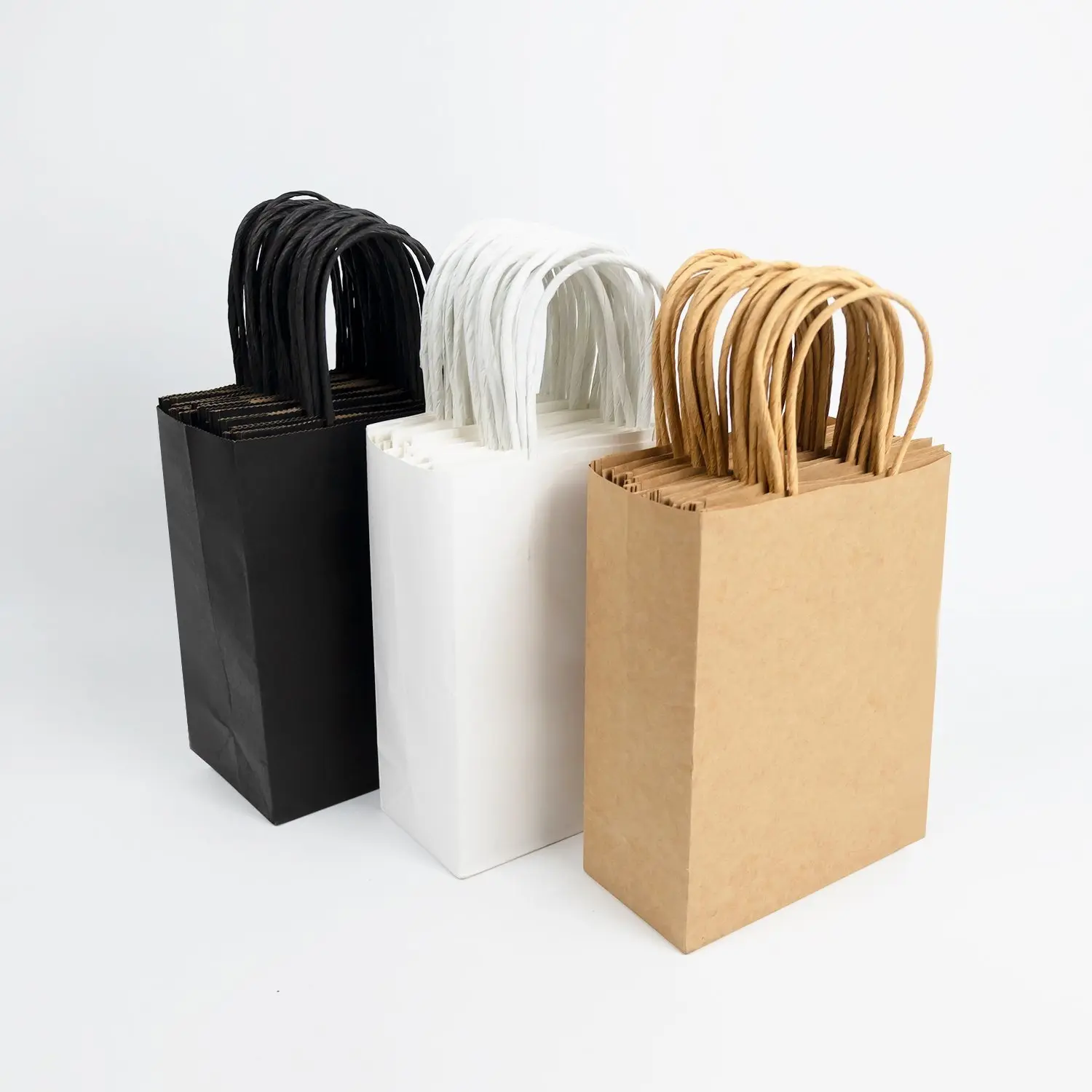 사용자 정의 로고 인쇄 재활용 다크 브라운 화이트 크래프트 쇼핑 식품 포장 종이 가방 자신의 로고와 핸들