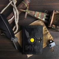 Carnet à feuilles mobiles en cuir vintage noir Harry P, style sorcier magique, fait main, à bords festonnés, couverture rigide, cadeau sorcellerie