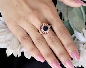 Blue Sandstone Star <b>Moon</b> Cut 925 Sterling Silver Women's Wedding Engagement <b>Ring</b> Unique Gold Plated Jewelry for Parties Gifts - Product Image 3