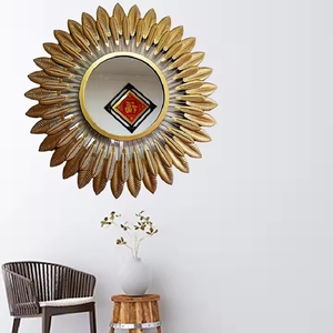 Cadre de feuilles métalliques Miroir mural d'art de luxe d'intérieur Miroir rond en feuilles métalliques Décoration murale - Product Image 2