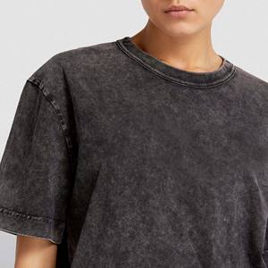 Camiseta de lavado ácido \ Fabricación Vintage acolchado ligero manga corta Camiseta lavado ácido mujer transpirable - Product Image 2