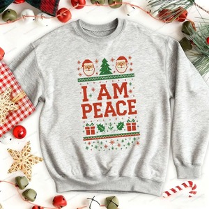 Pulls de Noël assortis pour couples, sweat-shirt drôle de Noël, je viens en paix pour les femmes, taille plus, coton biologique lavé doublé - Product Image 5