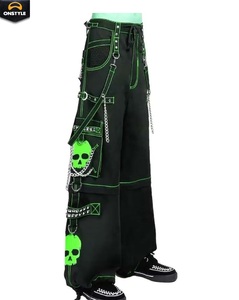 ONSTYLE SPORTS High Gothic Pants Zipper Pockets <b>Chain</b> Decorations Adjustable Stylish Punk Fashion Trousers 100% Cotton High - Product Image 3