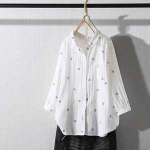 เสื้อแขนยาวมีกระดุมลายดอกไม้สำหรับผู้หญิง, เสื้อลูกไม้สีหวานใบไม้ป่าเป็นมิตรกับสิ่งแวดล้อม - Product Image 1