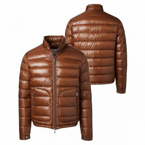 Veste d'hiver à capuche en duvet légère imperméable de haute qualité personnalisée avec fermeture éclair de couleur unie pour hommes - Product Image 6