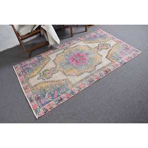 Alfombra de retales de lana Vintage de 4x6,7 pies, alfombra rectangular con patrón de rompecabezas Rosa Beige para sala de estar, técnica de tejido de látex para coche - Product Image 2