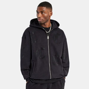 Streetwear Rhinestone Survêtement Ensemble Coton Polaire Surdimensionné Flare Jogger Assorti Deux Pièces En Gros Détresse Survêtement - Product Image 4