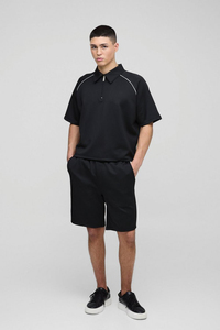 Survêtement Nouveau Design Shorts et Col T-shirt Ensembles 100% Coton Logo Personnalisé Goutte D'épaule Twin Ensemble Pour Hommes - Product Image 4