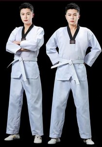 Fábrica al por mayor logotipo personalizado mejor calidad poliéster algodón arte marcial Taekwondo uniforme muestra envío gratis - Product Image 3