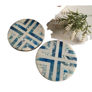 Round White and Blue Resin Coaster Fast Water Absorbent Diatomite Mat & <b>Pad</b> for Tea & <b>Coffee</b> Hot Seller - Product Image 1