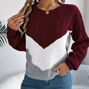 Suéter de Punto Trenzado Bicolor de Moda para Mujer, Suéter Holgado con Patrón Chevron, Top de Tendencia 2025, Suéteres para Mujer Hechos a Medida - Product Image 4
