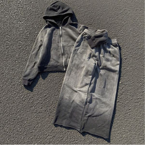 Ensemble survêtement unisexe délavé premium OEM ODM Streetwear deux pièces pantalon de survêtement et sweat à capuche Jogger Fournisseur en gros - Product Image 1