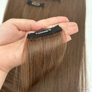 Extensiones de pelo humano con clip de encaje de trama de 18 pulgadas, 5 uds., color marrón medio #4, venta al por mayor - Product Image 4