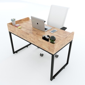 Modern Rubberwood <b>Computer</b> <b>Desk</b> with 2 Drawers and Iron Legs - Product Image 3