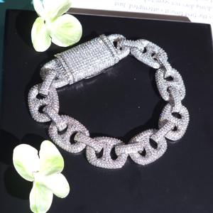 Pulsera de Nariz de Cerdo con Diamantes de Moissanita Redondos Incoloros, Estilo Hip Hop, en Plata 925, Joyería Brillante para Raperos a Bajo Precio - Product Image 2