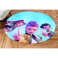 Anime Girl Fußmatte im Kpop-Demon-Hunter-Stil, traditionell, umweltfreundlich, blaue Wolle, rechteckig, Patchwork-Bodenmatte, mittelhohes Flor, Latex