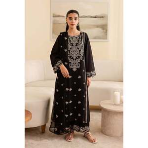 Ssumaira <b>Presenting</b> Dhanak Batik-3PC Eco-Friendly 100% Polyester Embroidered Women's Suit Set Chiffon Dupatta Trousers - Product Image 1