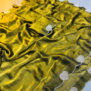 ผ้าส่าหรีสีเหลืองผ้าไหมสีแดงเนื้อนุ่มสำหรับคนรักแฟชั่นชาวอินเดียชุดปาร์ตี้แฟนซีแบบดั้งเดิมล่าสุด - Product Image 1