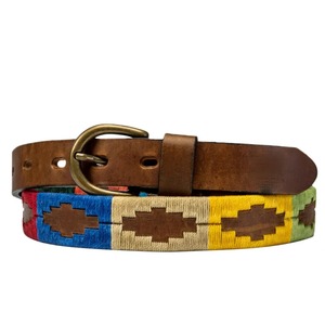 Cinturón de polo de cuero Multicolor vibrante Patrón tejido a mano Accesorio informal único para todas las estaciones con aleación de correa marrón - Product Image 4