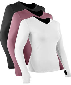 T-shirt de yoga coupe sèche à manches longues pour femme Design respirant à col en V avec motif solide personnalisable du nom de l'équipe - Product Image 1