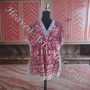 Nueva llegada 2024 indio mano bloque estampado Kaftan Robe KFCS175 vestido de verano Kimono vacaciones vestido holgado ropa de mujer - Product Image 5