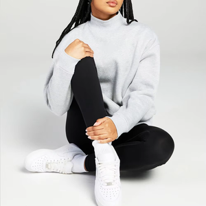 Personnalisable Surdimensionné Solide Hiver Femmes Goutte D'épaule Mockneck Fil Teint Sweat Coton/Fibre De Bambou Respirant Avant - Product Image 3