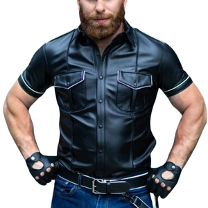Camisa de Uniforme Perforada, Elegante Camisa de Uniforme de Cuero con Diseño Perforado para una Declaración de Moda Cómoda y Audaz - Product Image 6