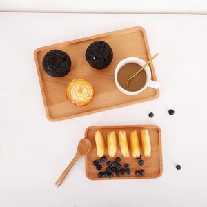 Juego de bandejas rectangulares de madera de haya natural - Plato minimalista de madera para té y café - Bandejas ecológicas para alimentos y organizadores - Product Image 5